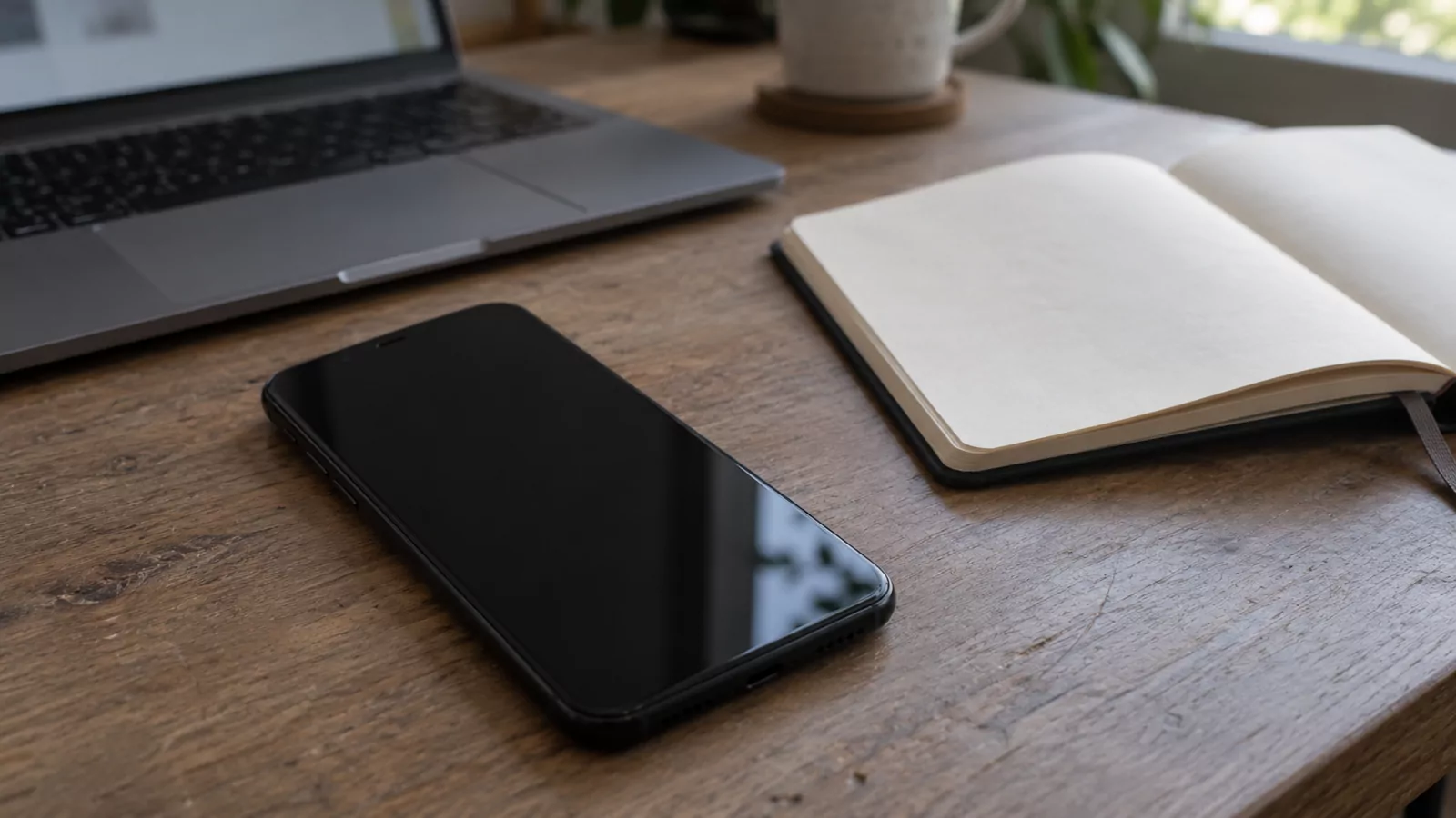 Unbranded phone beside a laptop and notebook before checking its recovery instructions