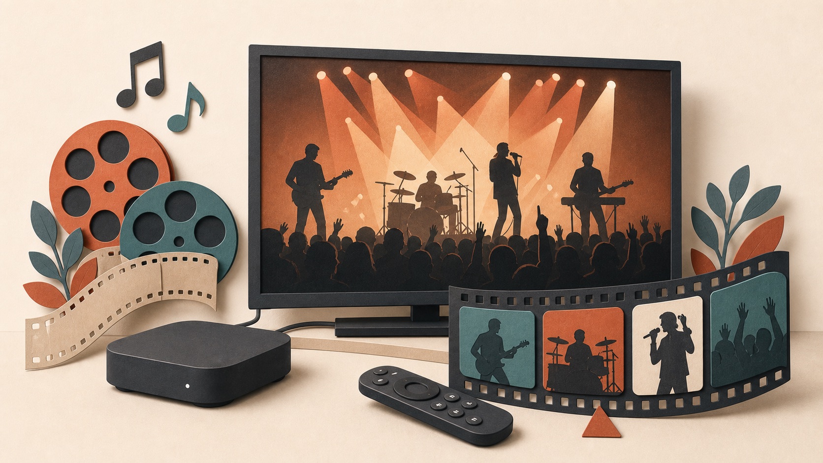 A connected television streaming a concert through a set-top box