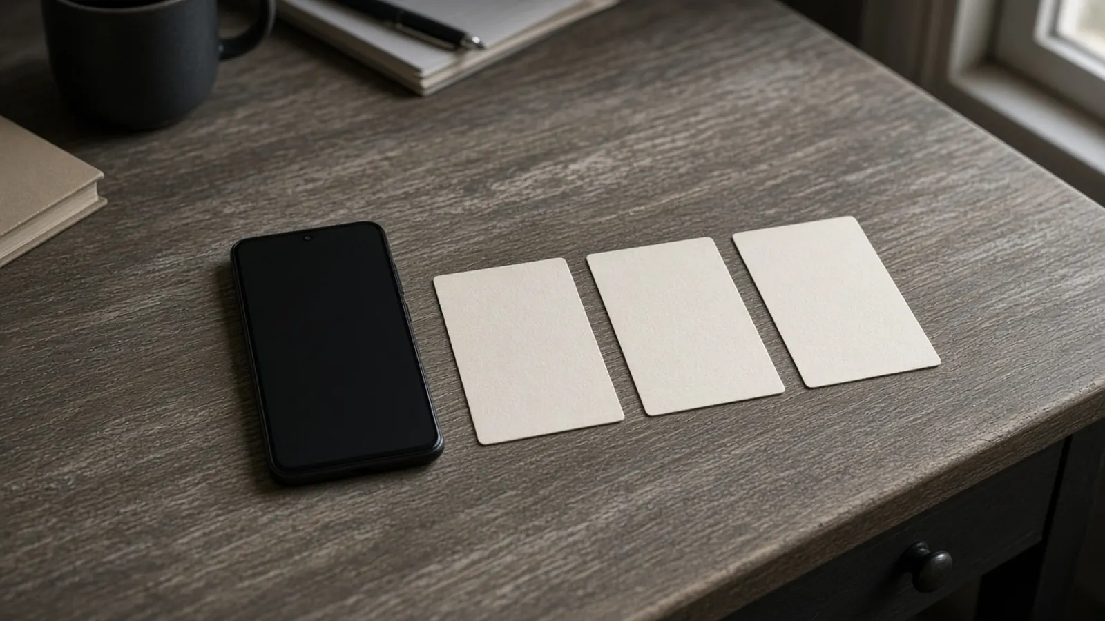 An unbranded phone beside three blank cards for a locked rate, an adaptive rate, and a high rate held for one session